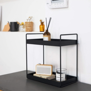 2 Tier Black Metal Organizer Rack